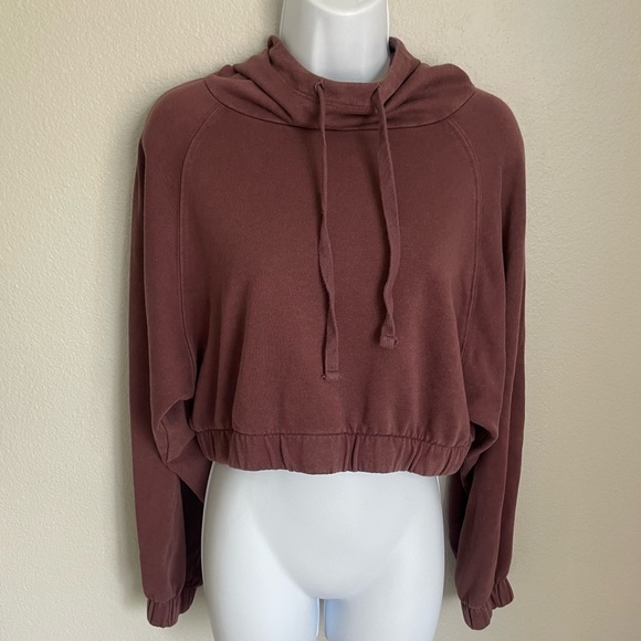 Aeropostale Women’s Small Maroon Puff Sleeve Crop Top Boho Cottagecore Hoodie - Picture 6 of 7